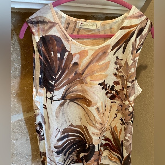 NWOT Impulse California abstract Brown peach sleeveless Blouse Career Capsule L - Picture 1 of 5